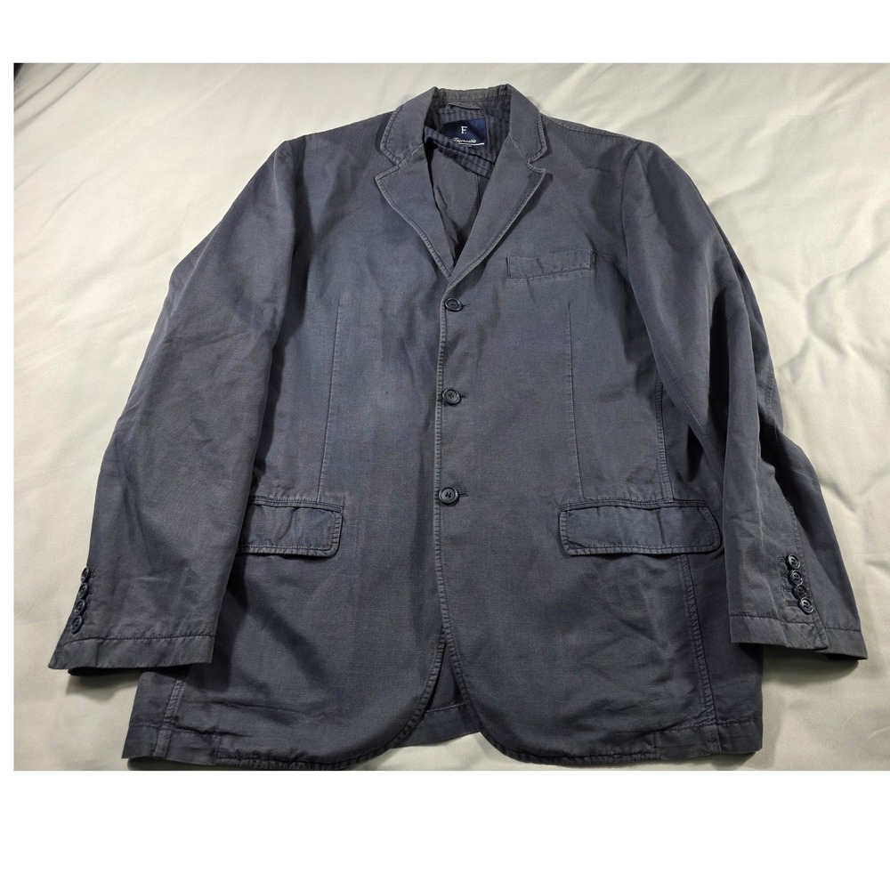 Faconnable Blazer Mens Large Unstructured Blue Linen Cotton Blend Sport Coat